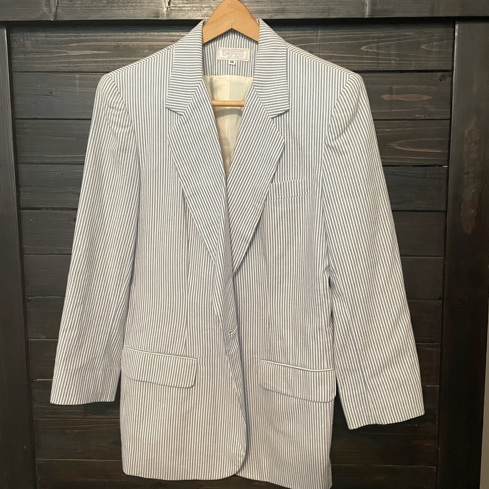 Bergdorf Goodman Blue-White Seersucker Jacket